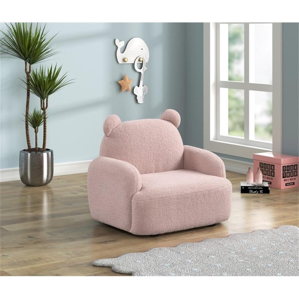 Lilola Home Raelynn 25.5' W Pink Sherpa Bear-Shaped Kids Armchair